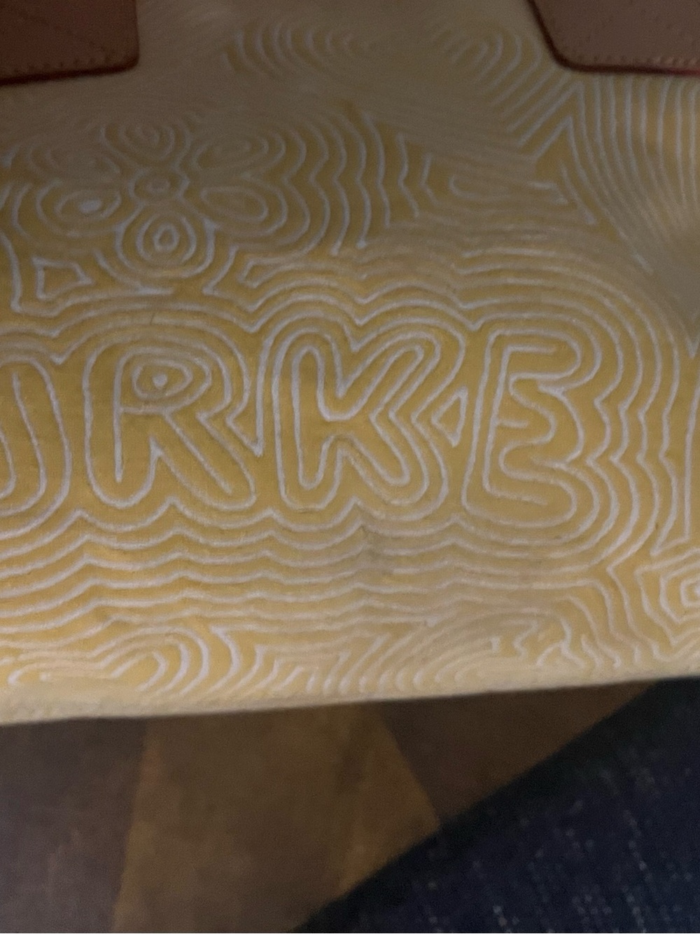 Dooney & Bourke Yellow White Patterned Tote with Tan Leather Trim - Picture 6 of 7